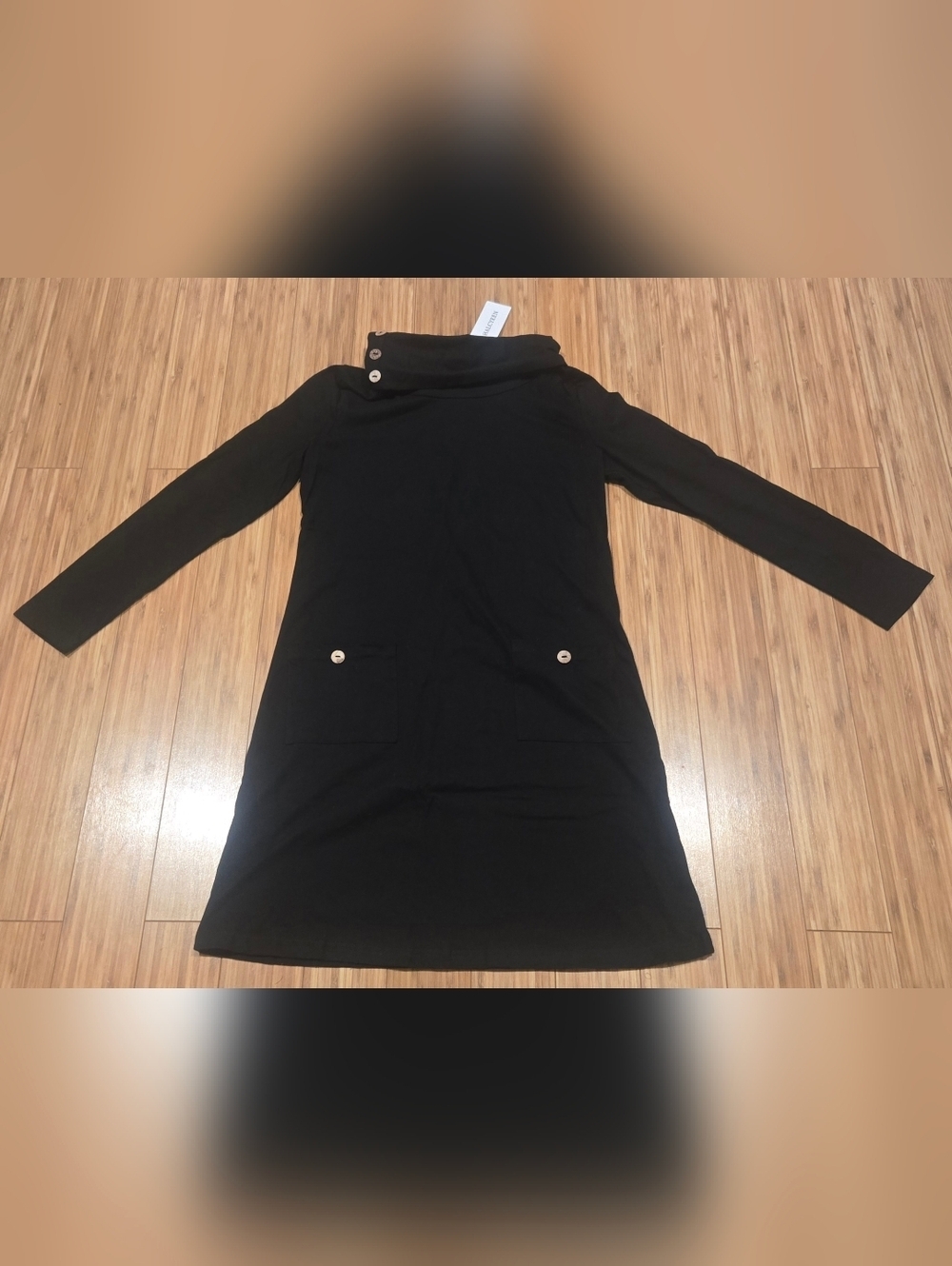 NWT Halcyeen Black Long Sleeve A-Line Dress with Button Detail